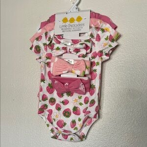 NWT Little Chickadees Strawberry Bodysuit Set sz 3-6 months